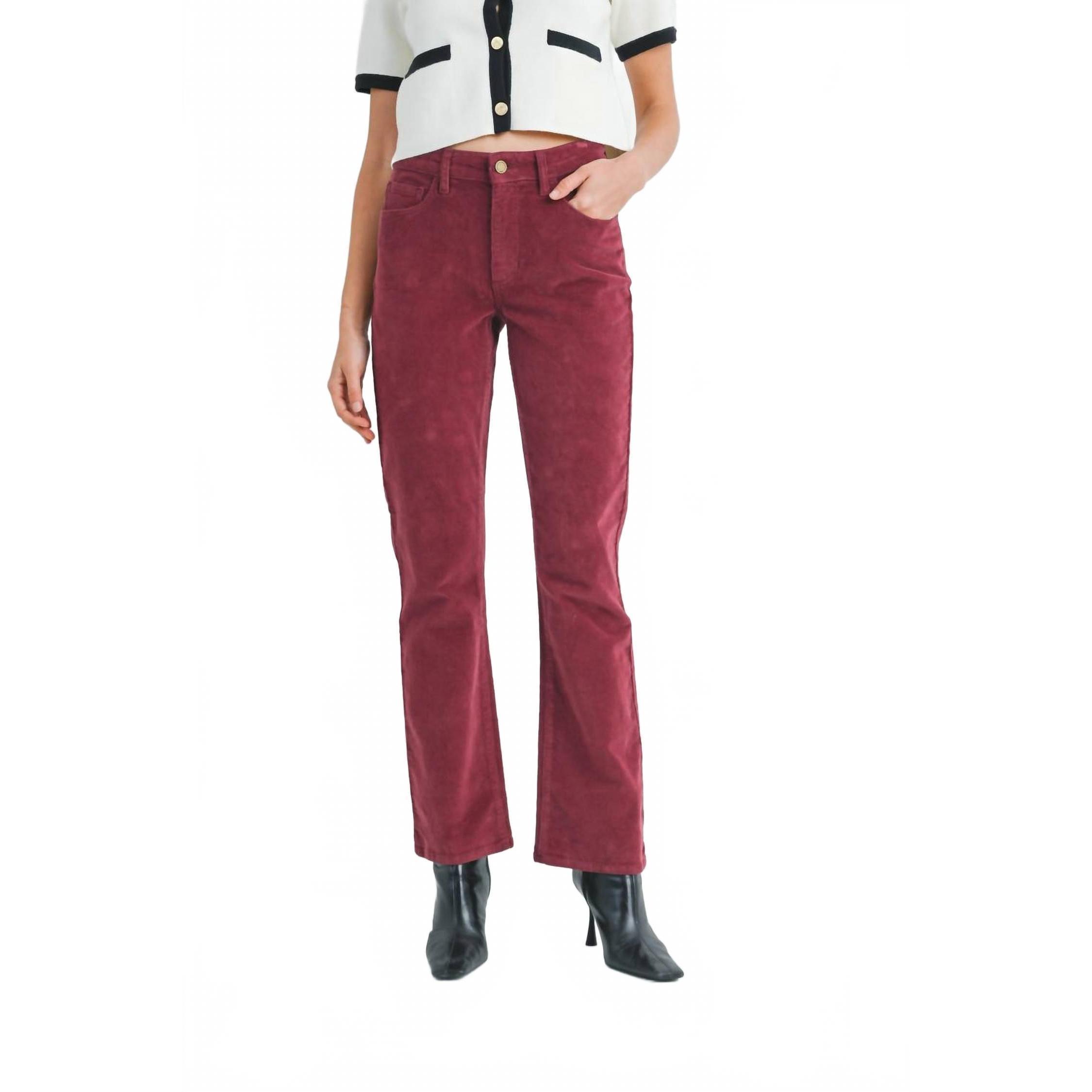 New Just Black Denim Slim Bootcut Corduroy Pant In Burgundy